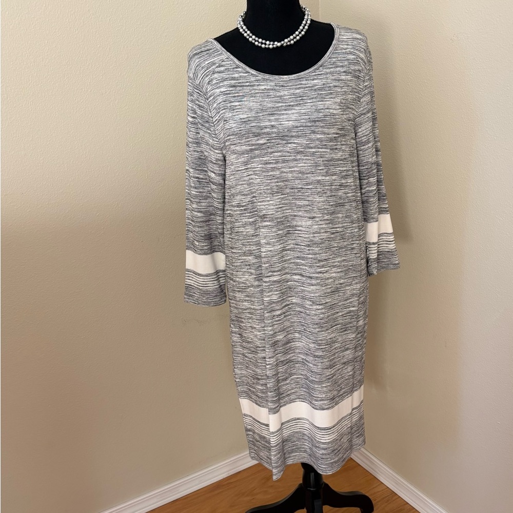 Hilary Radley Gray and Cream Long Sleeve Dress